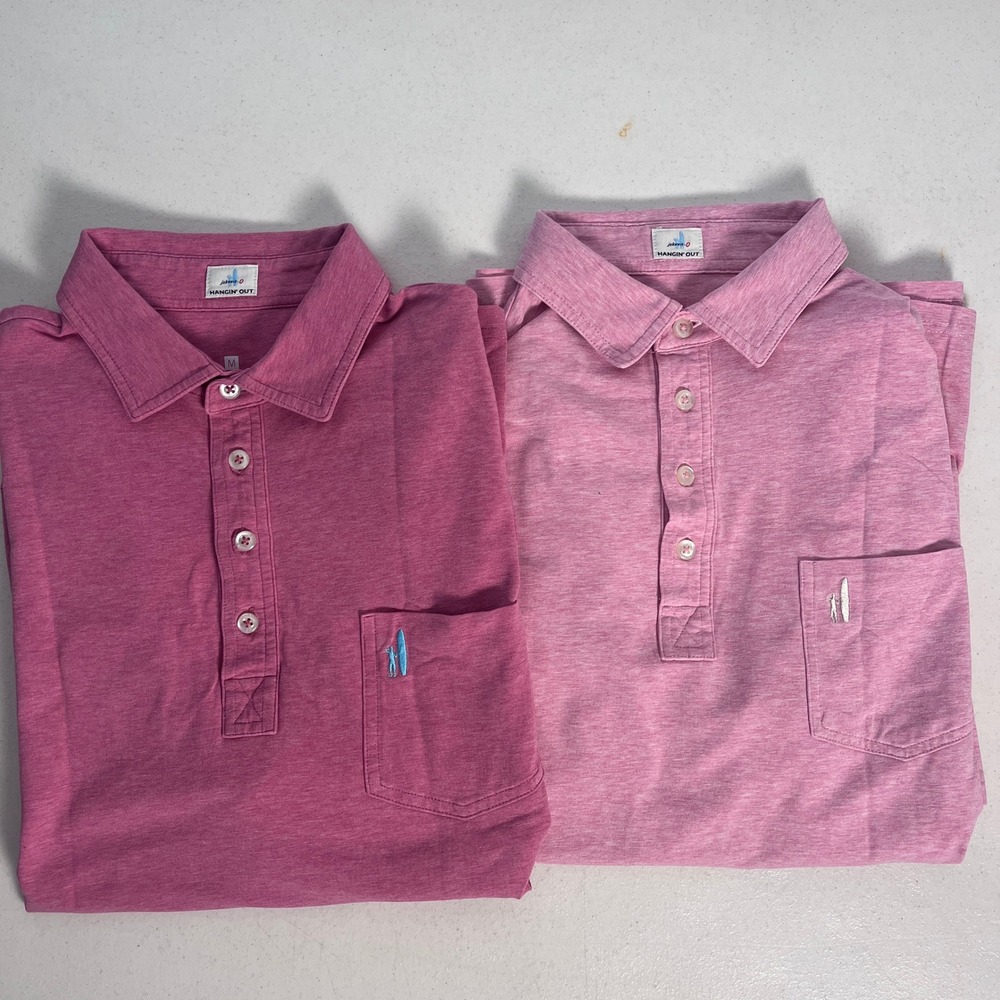 Lot of 2 johnnie-O Men Medium Original 4 Button Polo Shirt Pink Short Sleeve